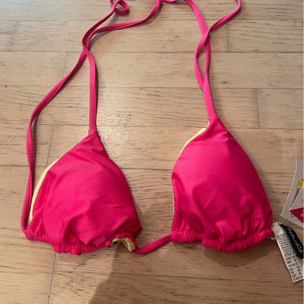 Splendid Pink and Yellow Reversible Bikini Top Swim